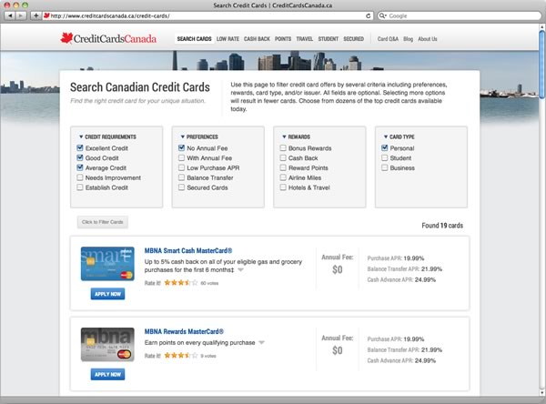 Search Credit Cards Canada